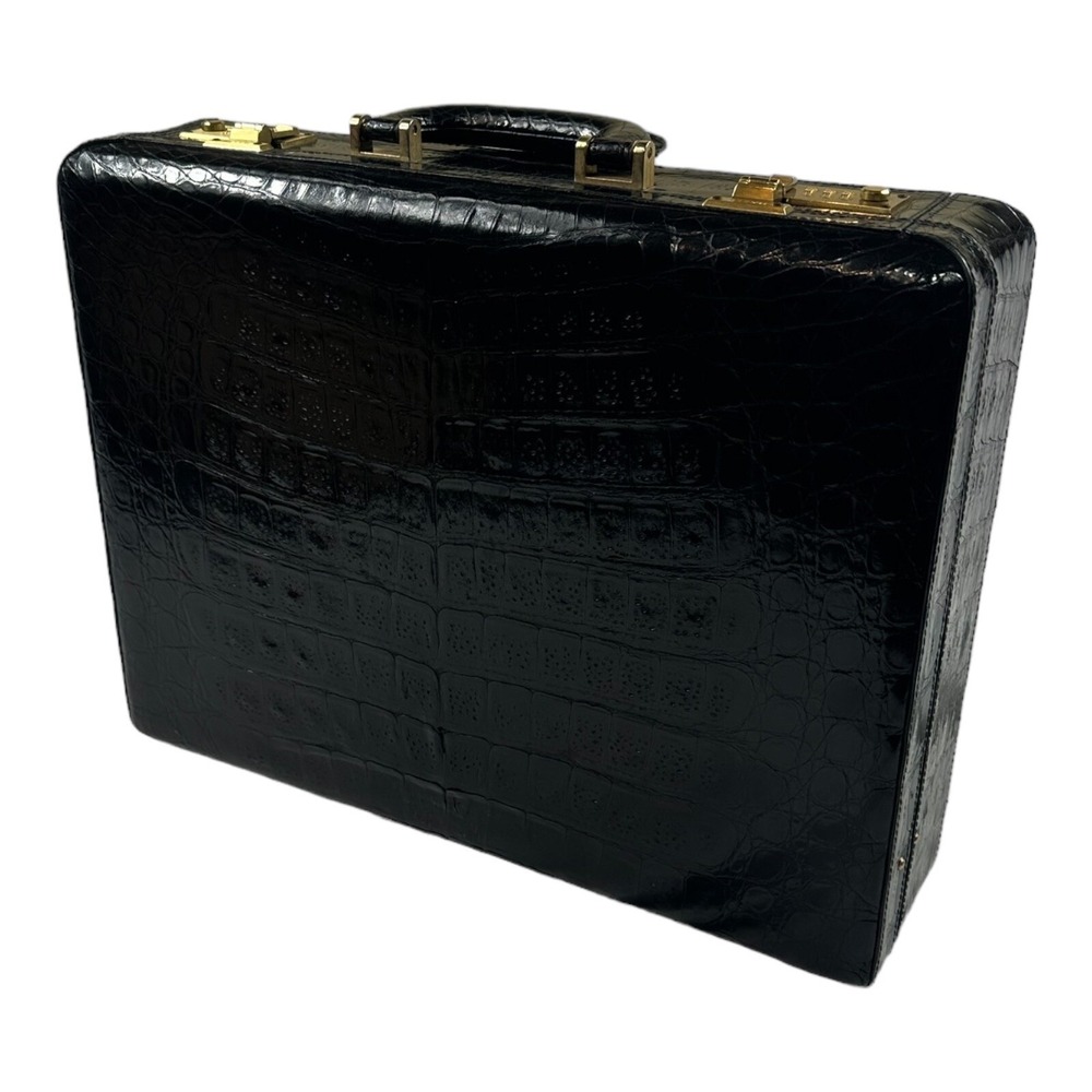 Bally Black Pure Caiman Crocodile‎ Mens Briefcase 16X13X4 Rare Excellent